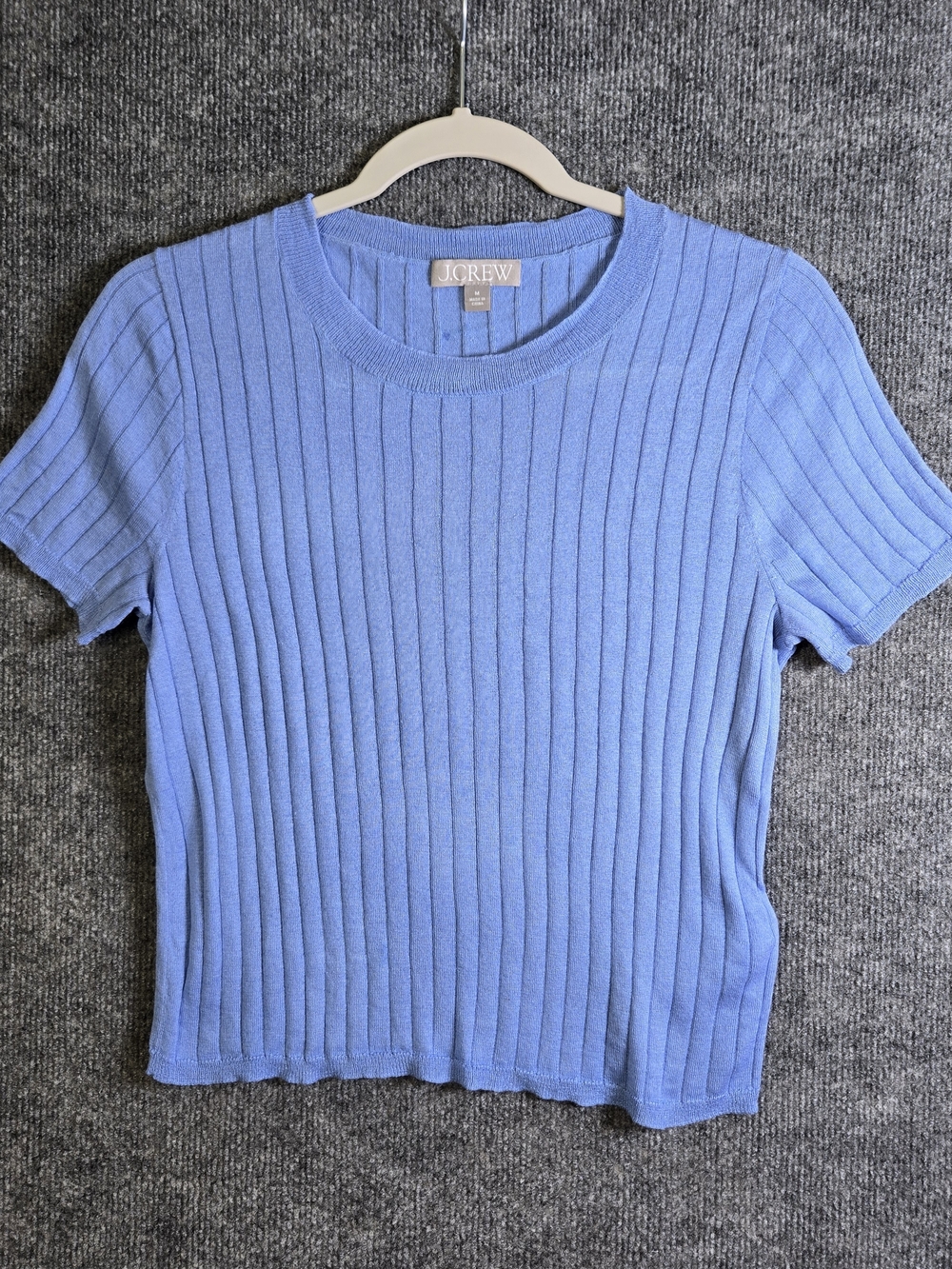 J Crew Sweater Womens M Blue Silk Cashmere Short Sleeve Cropped Quiet Luxury